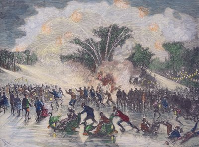 Ice-Skating Party at the Bois de Boulogne, Paris, Engraved by Charles Maurand by Edouard Riou